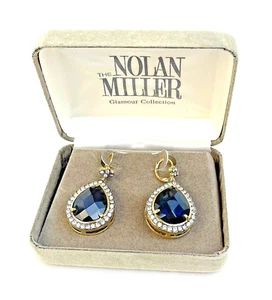 MAGNIFICENT NOLAN MILLER Dangle Earrings Large Haloed Lab Sapphire Earrings NIB - Picture 1 of 7