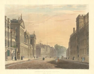 Colegios universitarios y de la reina, High Street. Universidad de Oxford de Ackermann 1814 - Imagen 1 de 1