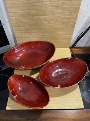 (3) Oval Bamboo Nest Bowls BS3 - Image 1 of 4
