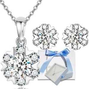 EVER FLAWLESS Swarovski Zirconia Women's Necklace and Earrings Silver 925 Azuki - Picture 1 of 5