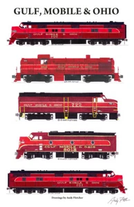 Póster Gulf Mobile & Ohio Classic Diesel 11"x17" firmado por Andy Fletcher - Imagen 1 de 1