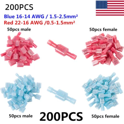 200X Nylon Fully Insulated Wire Spade Terminals Crimp Connectors AWG22-14 US - Image 1 of 4