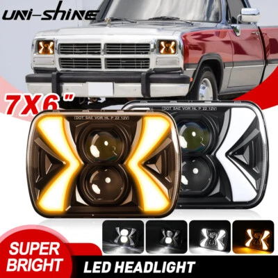 New for Dodge W150 W250 W350 D150 D250 D350 Pair 7x6" LED Headlights w/ DRL Turn - Image 1 of 4