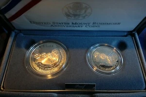 1991 U.S. Mint Mount Rushmore Anniversary Two (2) Coin Proof Set w/ Box - Picture 1 of 1