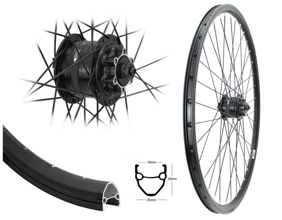 26 Zoll Vorderrad 19-559 Hohlkammer Disk Shimano DH3D32 Nabendynamo 6-Loch 6V/3W - Bild 1 von 1