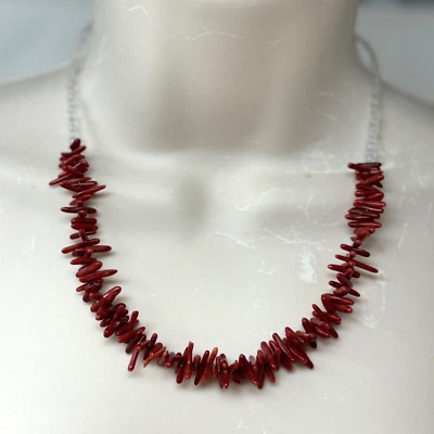 Collar Hecho a Mano Cuentas Rojo Profundo Coral Ramas Cuarzo Cristal Redondo Piedra Cuentas Foto 1 de 4