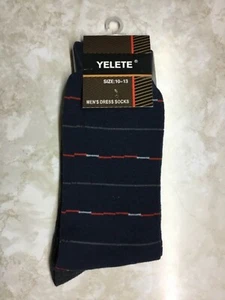 Men’s Yelete Dress Socks-Large-Navy, Black, Gray all with varying color stripes - Picture 1 of 11