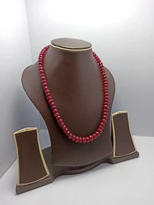 300 Ct.Ruby Dyed Gemstone Rondelle 7/10mm Beads 925 Silve 20'' String Necklace - Picture 1 of 6