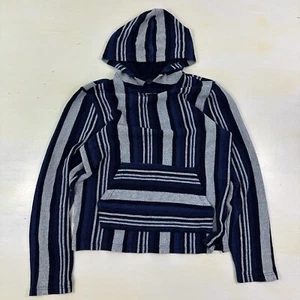 Lucky Brand Baja Hoodie Small Men True Indigo Striped PullOver Surfer Beach Blue - Picture 1 of 9