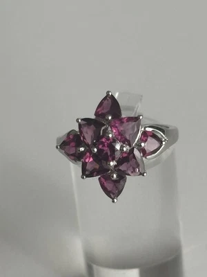 Anillo de plata esterlina 925 con racimo floral de granate rodolita río Umba 7,5 Foto 1 de 4