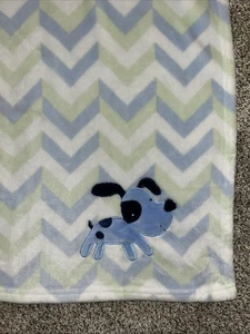 Baby Essentials  AD Sutton Blue Puppy Dog Blue Green Chevron Blanket 2016 - Picture 1 of 11