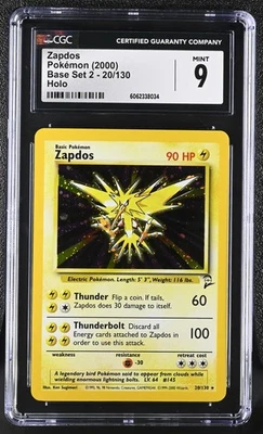 CGC 9 MINT Zapdos 2000 Base Set 2 20/130 Holo Pokemon Card - Image 1 of 2