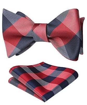 Bow Ties for Men Check Plaid Self Tie Bow Tie and One Size B-06 Red /Grey 2 - Image 1 of 4