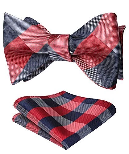 Bow Ties for Men Check Plaid Self Tie Bow Tie and One Size B-06 Red /Grey 2 - Image 1 of 4