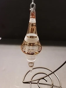 6.5" Long Vintage Clear Christmas Ornament Gold And White Circles - Bild 1 von 3