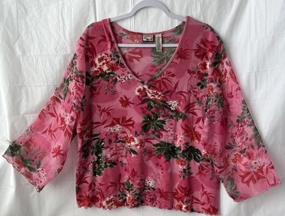 Blusa túnica Top Caribbean Joe rosa tropical floral manga 3/4 2XL Plus Camisa Foto 1 de 4