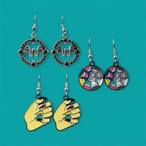 Gothic Earrings|3 Pairs Set|Spider Web,Wednesday Logo&Nail Hand Design|Halloween - Picture 1 of 7
