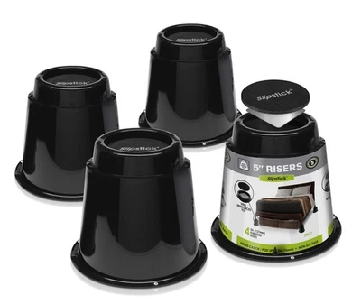 Elevadores de cama de 5", reforzados con acero, soporte de 2.640 libras, apilables, paquete de 4, negros Foto 1 de 4