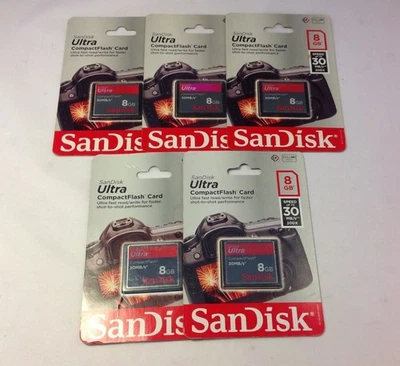 5x SanDisk Ultra CompactFlash 8 GB Memory Card 30MB/s (SDCFH-008G-AW46) - Image 1 of 2