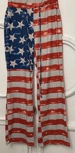 Stars And Stripes Flag Pants Americana Wide Leg Womens Size XL Elastic Waist - Picture 1 of 8