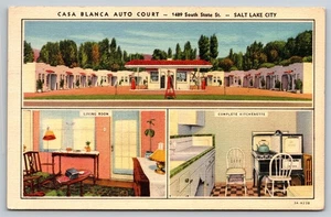 Utah Salt Lake City Casa Blanca Auto Court Vintage c1940 Postcard, U5 - Picture 1 of 2