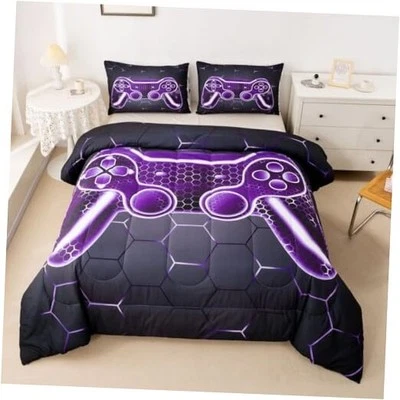  Conjunto de edredom gamer para crianças meninos adolescentes tamanho controle de jogo roxo duplo - Imagem 1 de 4