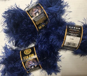 Lot 3 Lion Brand Fun Fur Eyelash Yarn Polyester Dark Blue 64 Yards Per Skein ￼ - Picture 1 of 1