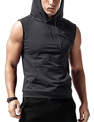  Men's Workout Hooded Tank Tops Sleeveless Gym Hoodies Large Deep Grey - Image 1 of 4