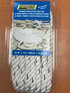 DOCK LINE 3/8X15 W/BLUE TRACER NYLON 50-47511 NEW MOORING LINE BOAT ROPE MARINE - Foto 1 di 1