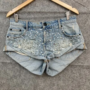 One Teaspoon Denim Shorts Womens 26 Beaded Sequin Blue Acid Wash 33333 - Picture 1 of 13