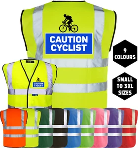 BEWARE CYCLIST BIKE RIDER Printed Hi-Vis High Viz Visibility Safe Vest Waistcoat - Picture 1 of 18