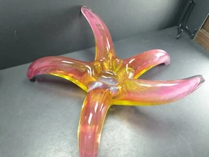 Schöne Vintage Kunst Glas rosa/gelb Seestern Schüssel Murano Stil - Bild 1 von 8