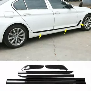 6*Car Side Door Body Molding Cover Trim For BMW 5 Series G30 2018-19 Gloss Black - Foto 1 di 11