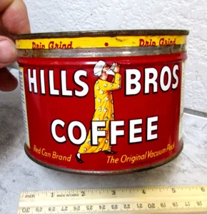 Vintage Hills Bros One Pound leere Kaffeedose, coole Grafiken & Farben, 1936 - Bild 1 von 7