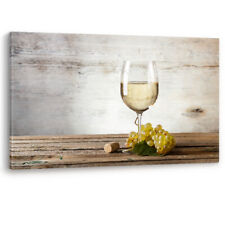 Glass of White Wine Grapes Alcohol Framed Luxury Canvas Wall Art Picture Print