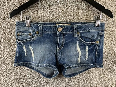 YMI Jeans Jean Short Shorts Junior's Size 3 Blue Distressed Hot Pants Stretch - Image 1 of 4