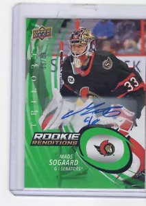 2022-23 UD Trilogy Mads Sogaard Rookie Renditions Green Auto #d 62/99 Senators - Picture 1 of 2