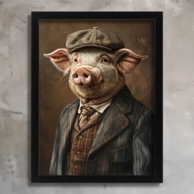 Peaky Blinders Pig In A Suit Anthropomorphic Pig Portrait Dapper Swine Art Print - Image 1 of 2