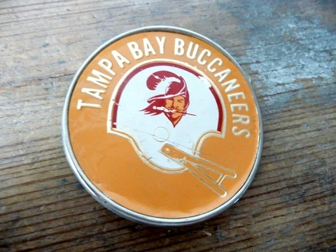 Vintage Tampa Bay Buccaneers Belt Buckle ORANGE Enamel Orbit Corp. GUC FREE Ship Cover