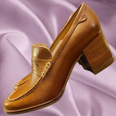 Sperry Seaport Penny Block Heel Loafer Womens 9.5 Tan Leather Cushioned Comfort - Image 1 of 4