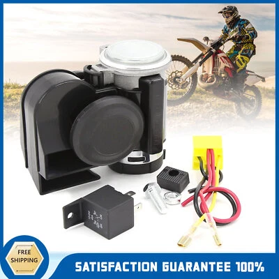 Kit de bocina de aire eléctrica fuerte negra 12V 120DB motocicleta para automóvil camión barco SUV Foto 1 de 4