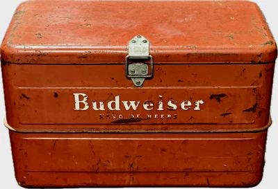 Enfriador Budweiser King of Beers vintage de metal rojo Foto 1 de 4