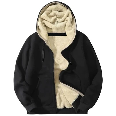 Chaqueta suéter con capucha forrada de lana Sherpa de peso pesado para hombre - Cremallera completa - S-XXL Foto 1 de 3