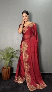 Saree Party Wear Wedding Designer Indian Blouse Sari Bollywood Ready to Wear - Picture 1 of 11