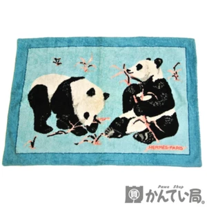 HERMES Paris Beach Towel Panda Blue 36x25in Cotton Rectangle Bath Mat - Picture 1 of 9