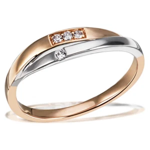 Anello donna damigella d'oro 375 bicolore diamante 0,04 ct bianco NUOVO - Foto 1 di 3