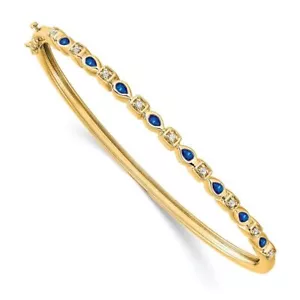 14K Yellow Gold Sapphire and Diamond Bangle Bracelet 9.88g Perfect Gift for Her - Picture 1 of 3