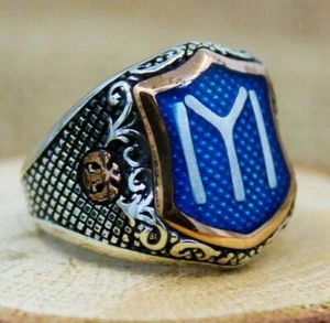 Kayi Tribe Ertugrul Double Headed Eagle IYI Solid 925 Sterling Silver Men Ring - Picture 1 of 6