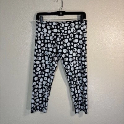 Onzie Leggings Womens Medium Large Cropped Black White Skull Print Yoga Gym - Image 1 of 4