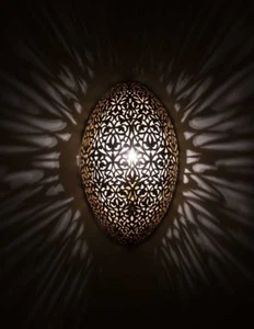 Lampada da parete apparecchio in ottone marocchino inciso a mano - applique in ottone antico - Foto 1 di 3